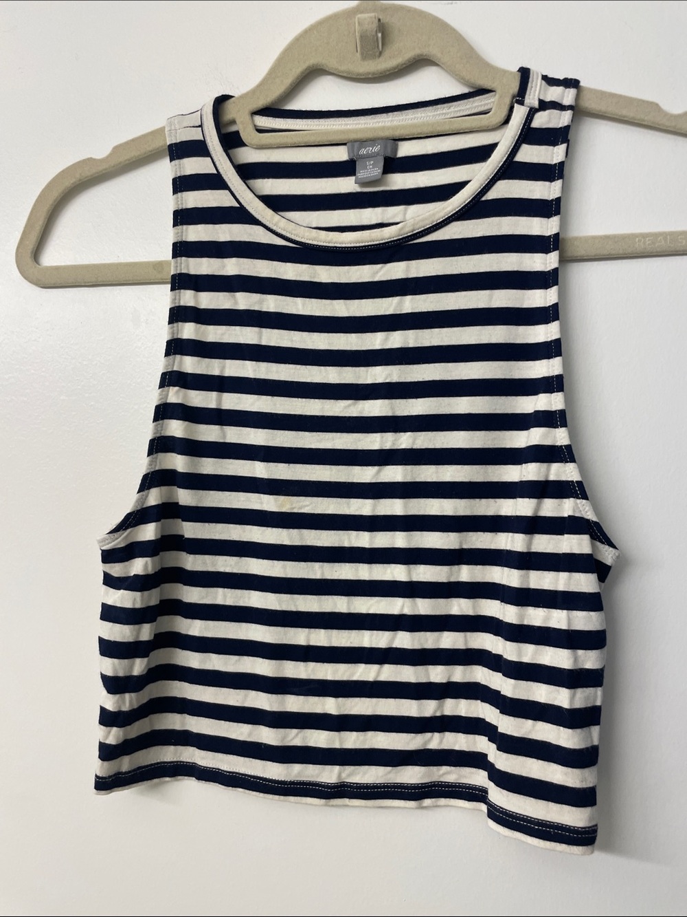 aerie Navy and White Striped Crop Tank